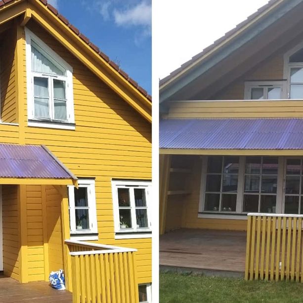 Før og etter bilder av et hus